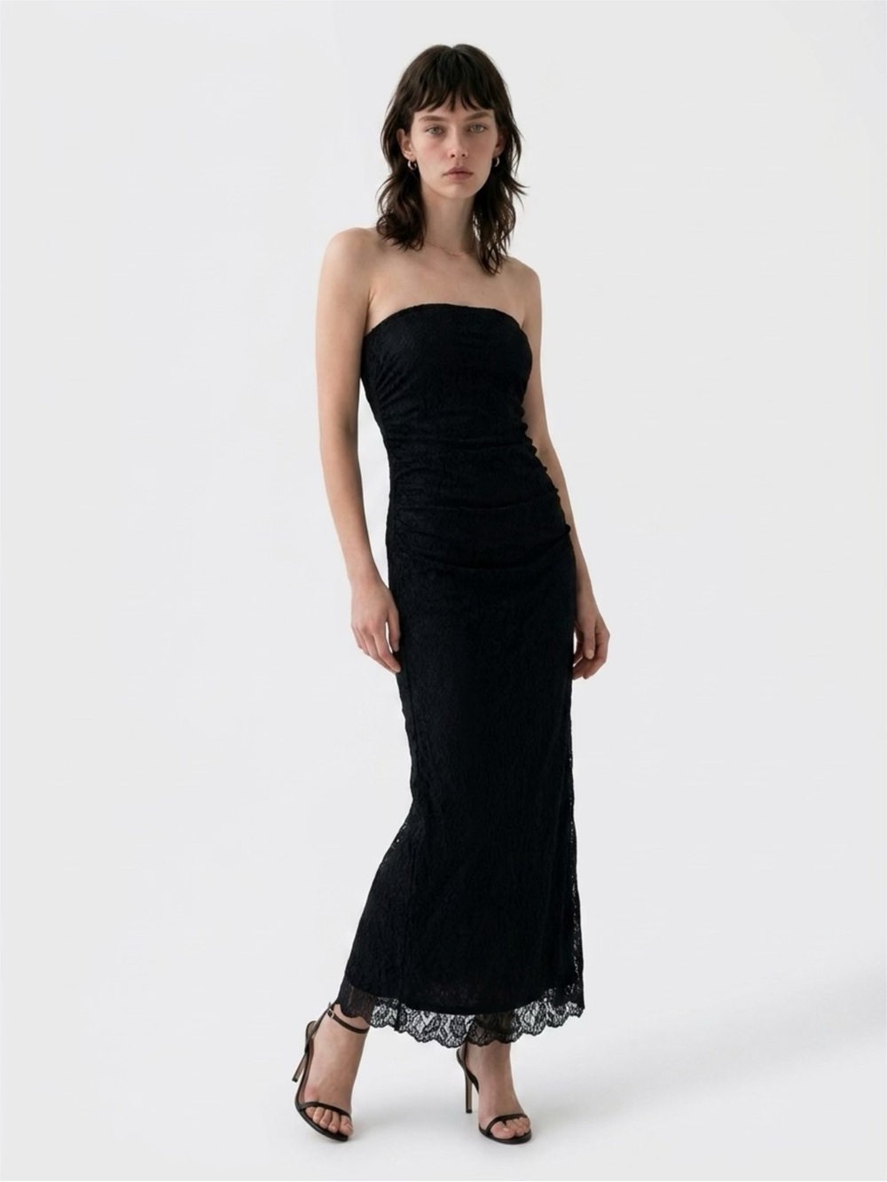 Zara Strapless Black Sheet Lace Maxi Dress